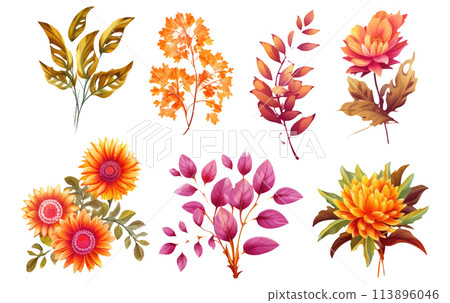 set vector illustration autumn bouquet elements isolated on white background set vector illustration autumn bouquet elements isolated on white background 113896046