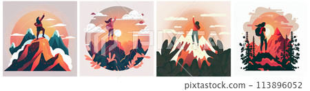 set vector illustration of woman at mountain travel vacation set vector illustration of woman at mountain travel vacation 113896052