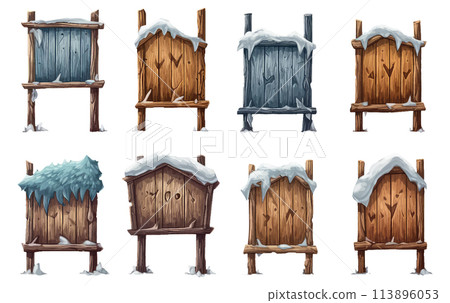 ui set vector illustration of wooden sign board copyspace for text with snow isolated on white background ui set vector illustration of wooden sign board copyspace for text with snow isolated on white background 113896053