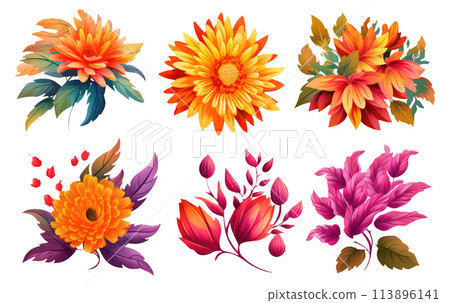 set vector illustration autumn bouquet elements isolated on white background set vector illustration autumn bouquet elements isolated on white background 113896141