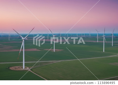 Wind Turbines at Sunset 113896495