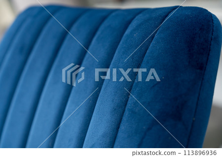 Dark blue fabric background. Blue fabric for furniture 113896936