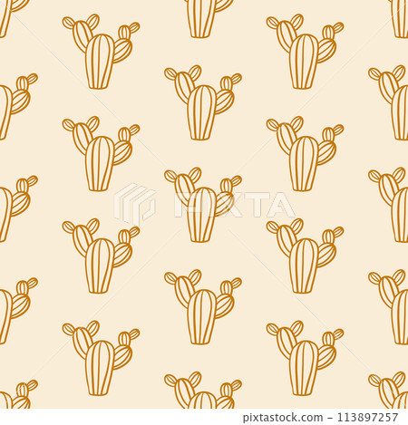 Cactus Seamless Pattern Cacti Doodle Background 113897257