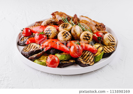 Grilled vegetables and chicken plate Grilled vegetables and chicken plate 113898169