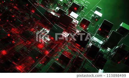 Abstract Digital Cubes Network in Red and Green Hues 113898499