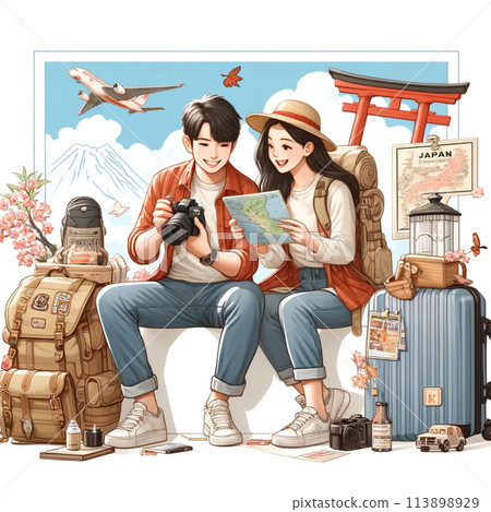 情侶去旅行的插畫 113898929