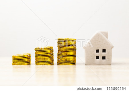Model house and toy gold coins 113899264