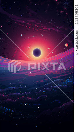 手绘卡通漂亮的宇宙星空插画背景 113899301