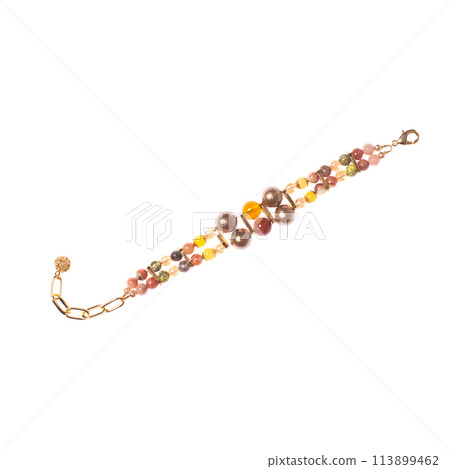 Amber bracelet with semiprecious stones isolated on white background Amber bracelet with semiprecious stones isolated on white background 113899462