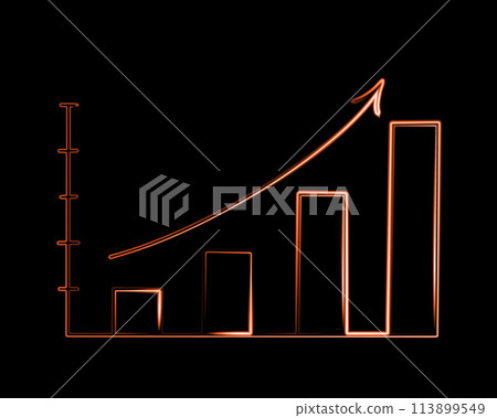 Vector isolated illustration of progress graph. Achieving financial success over a period of time. Neon growth chart. Vector isolated illustration of progress graph. Achieving financial success over a period of time. Neon growth chart. 113899549