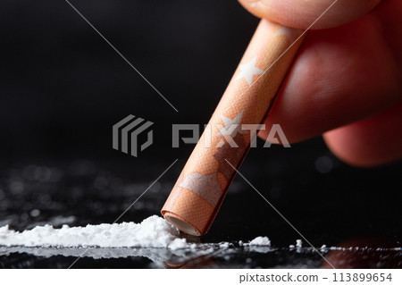 Cocaine line being snorted Cocaine line being snorted 113899654
