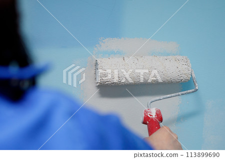 Close-up shot of a woman painting the wall 113899690