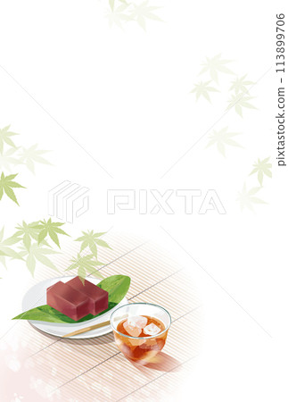 大麥茶、水羊羹和秋葉的插圖 113899706