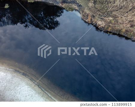 Aerial look down on river water surface 113899915
