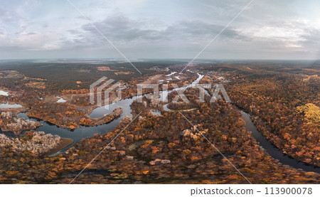 Autumn aerial river valley panorama in Ukraine Autumn aerial river valley panorama in Ukraine 113900078