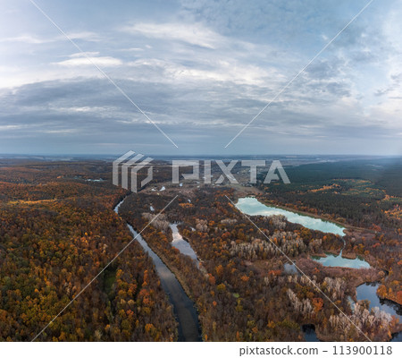 Autumn aerial river valley landscape in Ukraine Autumn aerial river valley landscape in Ukraine 113900118