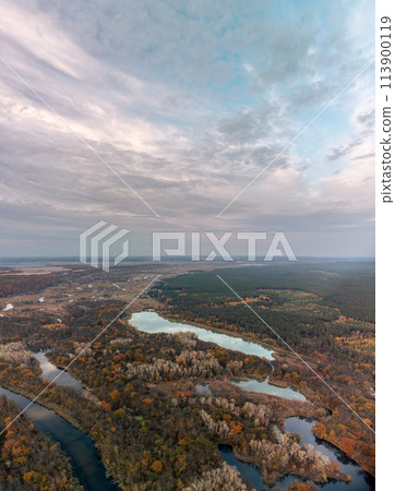 Autumn aerial river valley landscape pano Autumn aerial river valley landscape pano 113900119