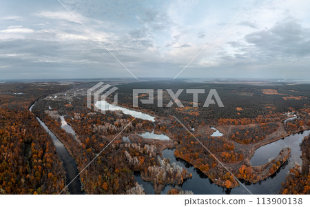 Autumn aerial river valley landscape Autumn aerial river valley landscape 113900138