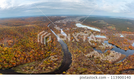 Autumn aerial river dale panorama in Ukraine 113900140