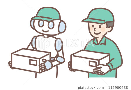 A delivery man and a humanoid robot A delivery man and a humanoid robot 113900488