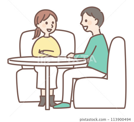 男人和女人在餐桌上交談 113900494