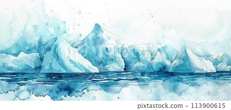 Iceberg watercolor painting Generative AI Iceberg watercolor painting Generative AI 113900615