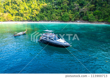 Aerial view of monkey beach in Koh Phi Phi island in Krabi, Thailand Aerial view of monkey beach in Koh Phi Phi island in Krabi, Thailand 113900713