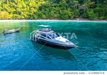 Aerial view of monkey beach in Koh Phi Phi island in Krabi, Thailand Aerial view of monkey beach in Koh Phi Phi island in Krabi, Thailand 113900714