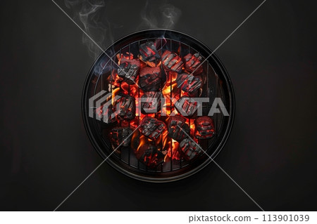 Grill Filled With Dices on Black Surface 113901039