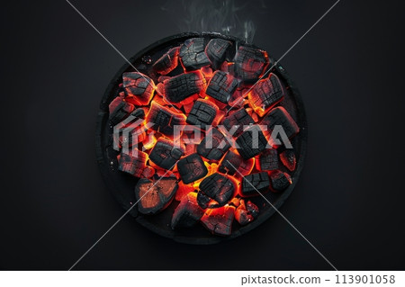 Stove Pan Filled With Coal Stove Pan Filled With Coal 113901058