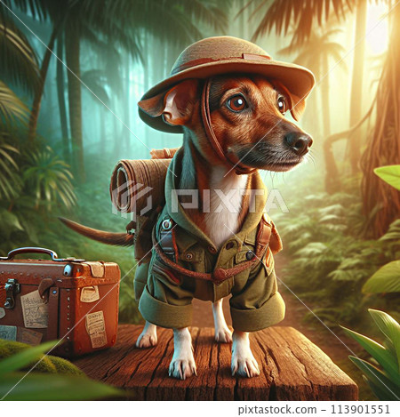 brown rat terrier dressed as a jungle explorer 113901551