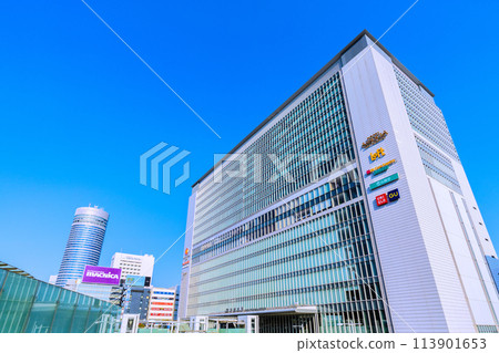 Yokohama cityscape in Japan, overlooking Shin-Yokohama Station and Yokohama Prince Hotel. Clear blue sky...towards a new era Yokohama cityscape in Japan, overlooking Shin-Yokohama Station and Yokohama Prince Hotel. Clear blue sky...towards a new era 113901653