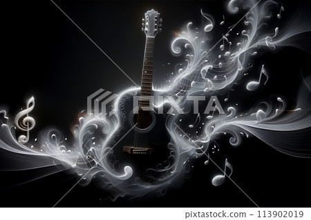 abstract musical background with guitar and notes 113902019