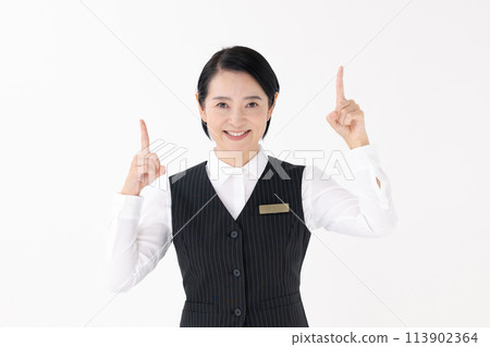 Woman in uniform Pointing 113902364