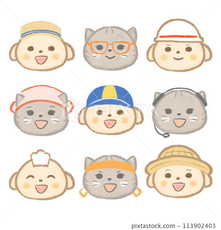 Cute working animals icon set 113902403