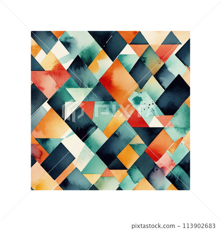 Pattern material with various shapes in watercolor style 113902683