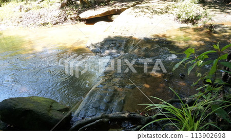 Linga and Hindu gods carvings at a waterfall [Kbal Spean, Cambodia] 113902698