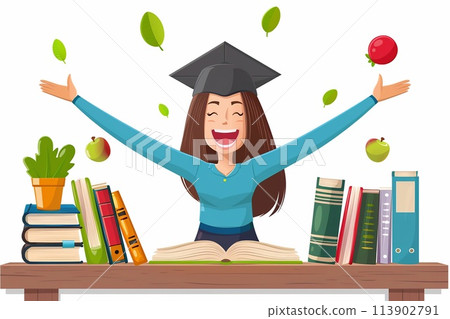 Teacher celebrating Teacher's Day, vector illustration in flat style. 113902791