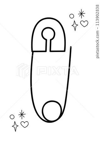 Safety pin. Doodle outline vector black and white illustration. Safety pin. Doodle outline vector black and white illustration. 113902838