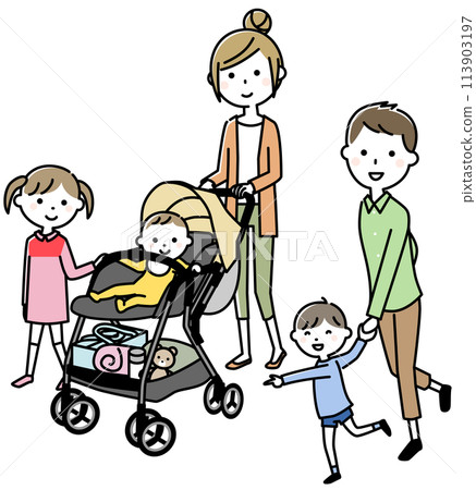 Family going out with a stroller Family going out with a stroller 113903197
