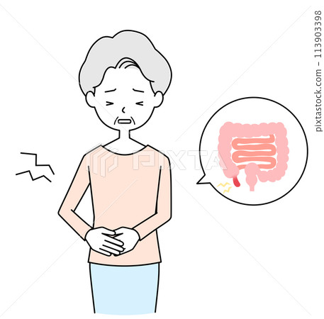 急性闌尾炎 一位患有胃痛的老年婦女的插圖 113903398