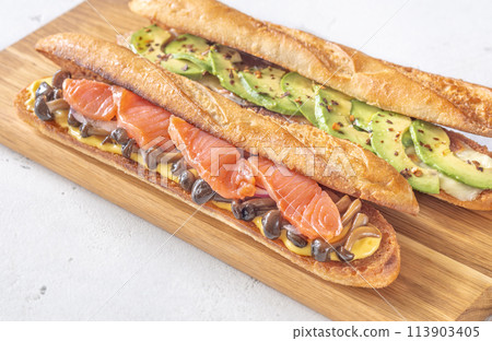 Salmon mushroom and avocado sandwiches Salmon mushroom and avocado sandwiches 113903405