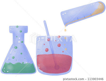 Cartoon science experiment, Fun lab reaction in a beaker 113903446