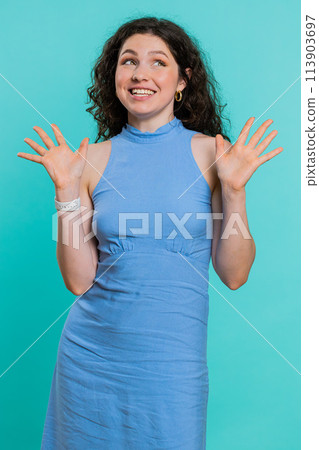 Happy young woman celebrating success, winning, birthday, lottery jackpot goal achievemen, good news Happy young woman celebrating success, winning, birthday, lottery jackpot goal achievemen, good news 113903697