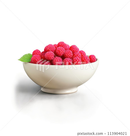 Vibrant raspberries Rubus idaeus nestled in a delicate ceramic bowl showcasing their alluring texture 113904021