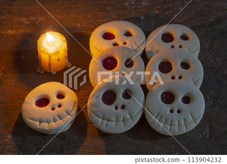Butter crumbly cookies with candle. Butter crumbly cookies with candle. 113904232