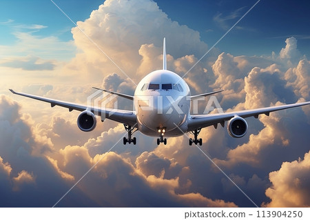 Passenger airliner flies in the clouds - Stock Illustration [113904250 ...