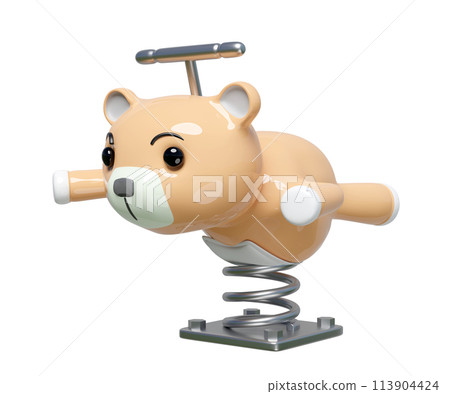 Playground teddy bear spring rider isolatedd. 3d render illustration Playground teddy bear spring rider isolatedd. 3d render illustration 113904424