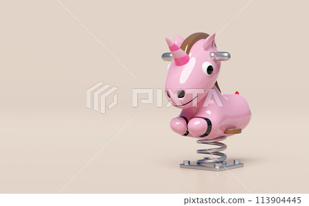 Playground unicorn spring rider isolated on pink background. 3d render illustration Playground unicorn spring rider isolated on pink background. 3d render illustration 113904445