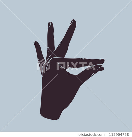 Human hand with fingers holding something thin. Holding hand gesture isolated. Vector illustration Human hand with fingers holding something thin. Holding hand gesture isolated. Vector illustration 113904728